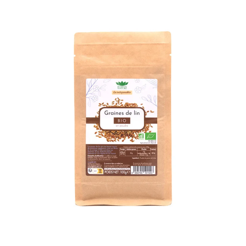Graines de lin bio* poudre sachet 100g - Romon Nature