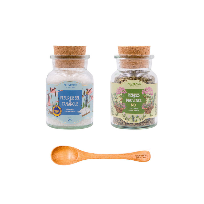 Coffret 2 Bouteilles en verre  Fleur de sel / Herbes de Provence Bio