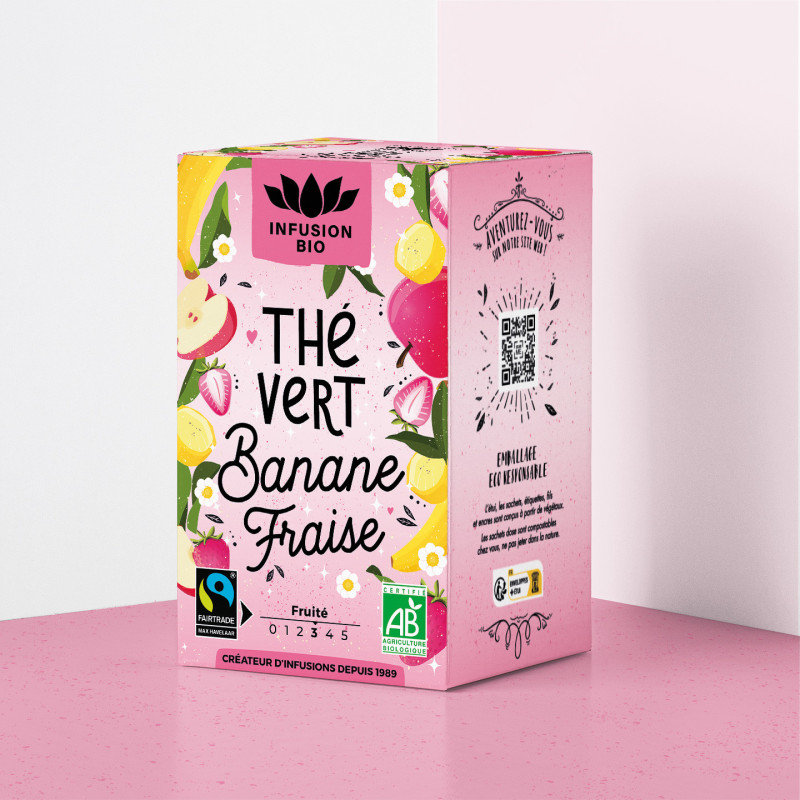 Thé Vert Bio Banane Fraise – Fruité & délicat
