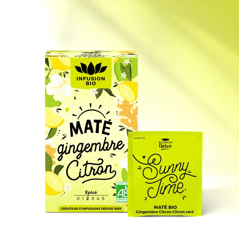 Infusion Bio Maté Gingembre Citron – Zestée & épicée