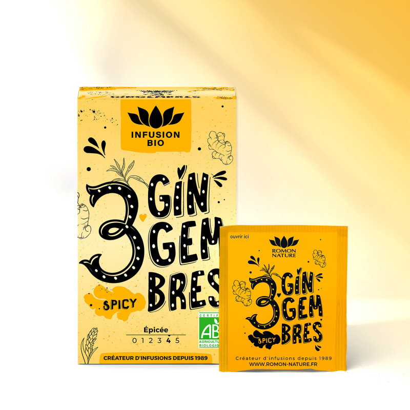 Infusion 3 Gingembres Bio* – 16 Sachets | Épicée et naturelle