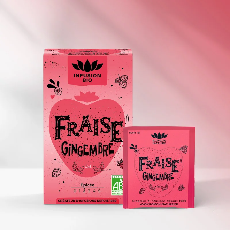 Infusion Fraise Gingembre Bio* – 16 Sachets | Romon Nature