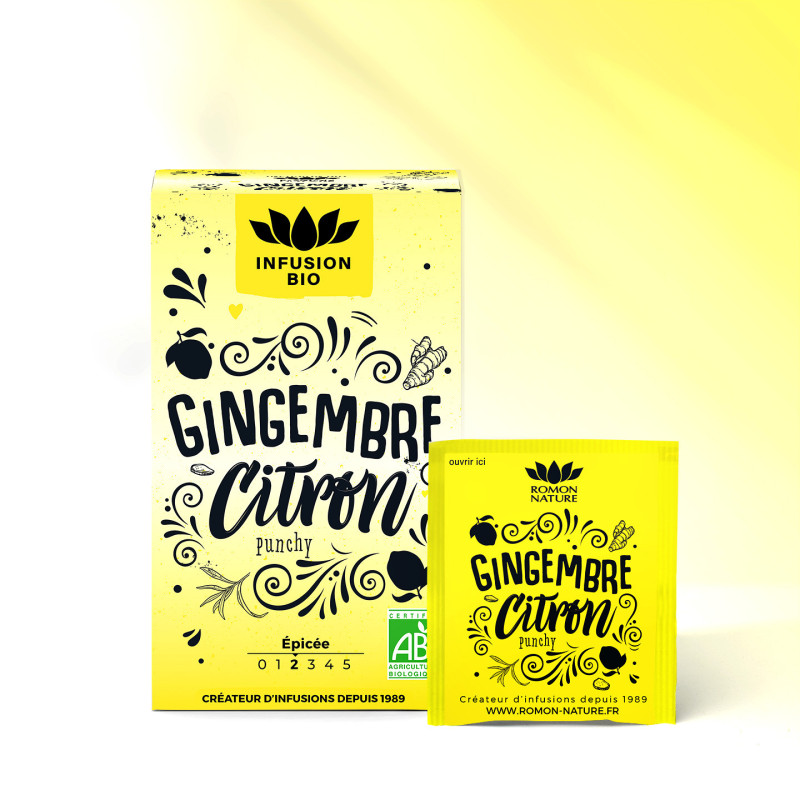 Infusion Gingembre Citron Bio* – 16 Sachets | Romon Nature
