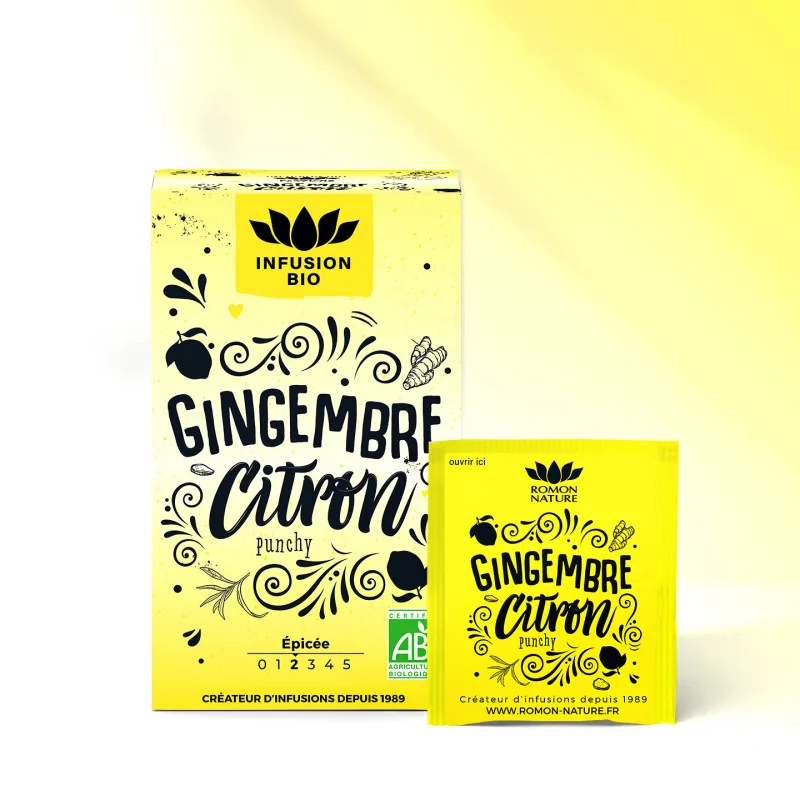Infusion Gingembre Citron Bio* – 16 Sachets | Romon Nature