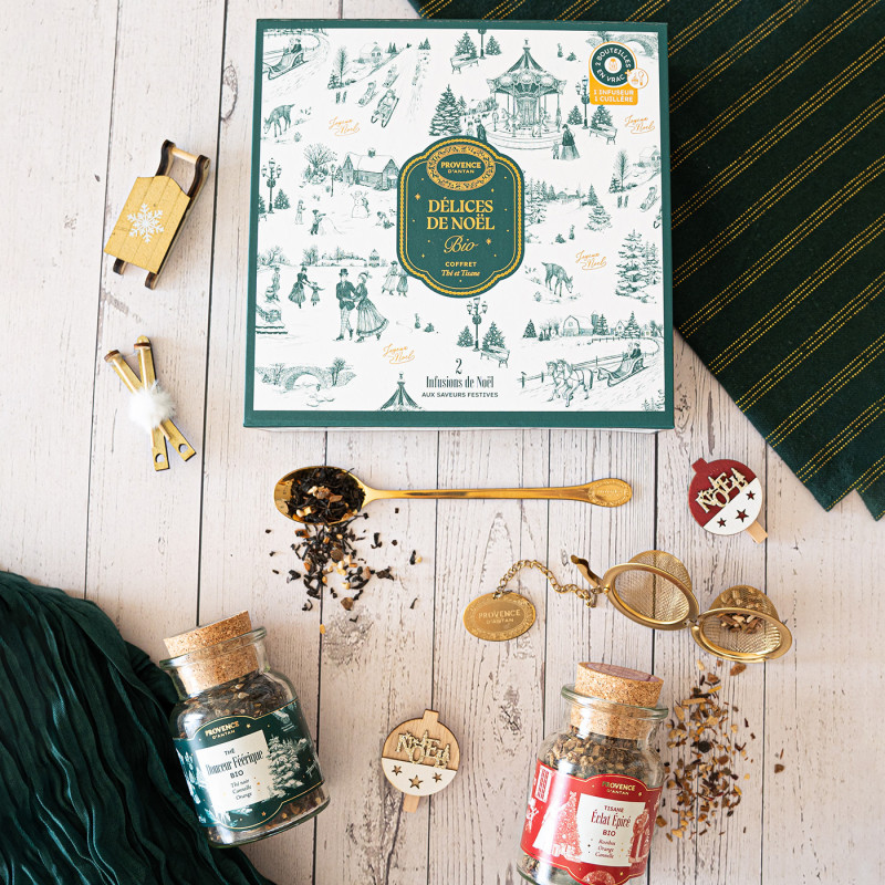 Coffret Délices de Noël Bio – Thé & Tisane en bouteilles verre