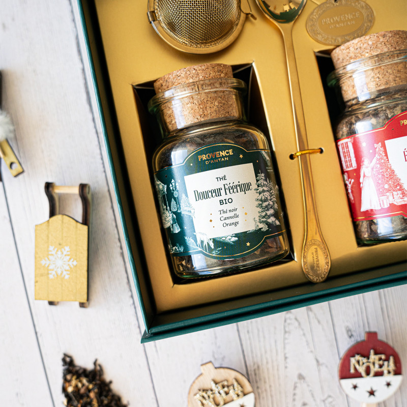 Coffret Délices de Noël Bio – Thé & Tisane en bouteilles verre